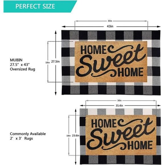 Cotton Buffalo Plaid Rug 27.5 x 43 Inches Black and White Check Rugs - Picture 1 of 6